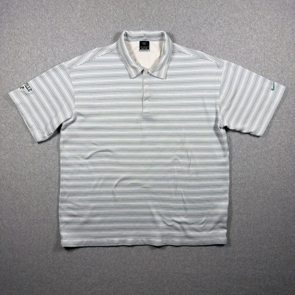 Nike Golf Sphere Dry Polo Shirt Mens XL White Green Striped Zionsville Golf